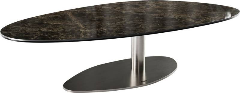 DELIFE Couchtisch Edge, Oval 140x75 cm Keramik Laminam® Emperador Extra Lucidato Dunkelbraun V von DELIFE