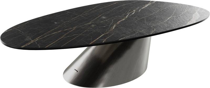 DELIFE Couchtisch Edge, Oval 140x75 cm Keramik Laminam® Noir Desir Braun Conis Edelstahl gebür von DELIFE