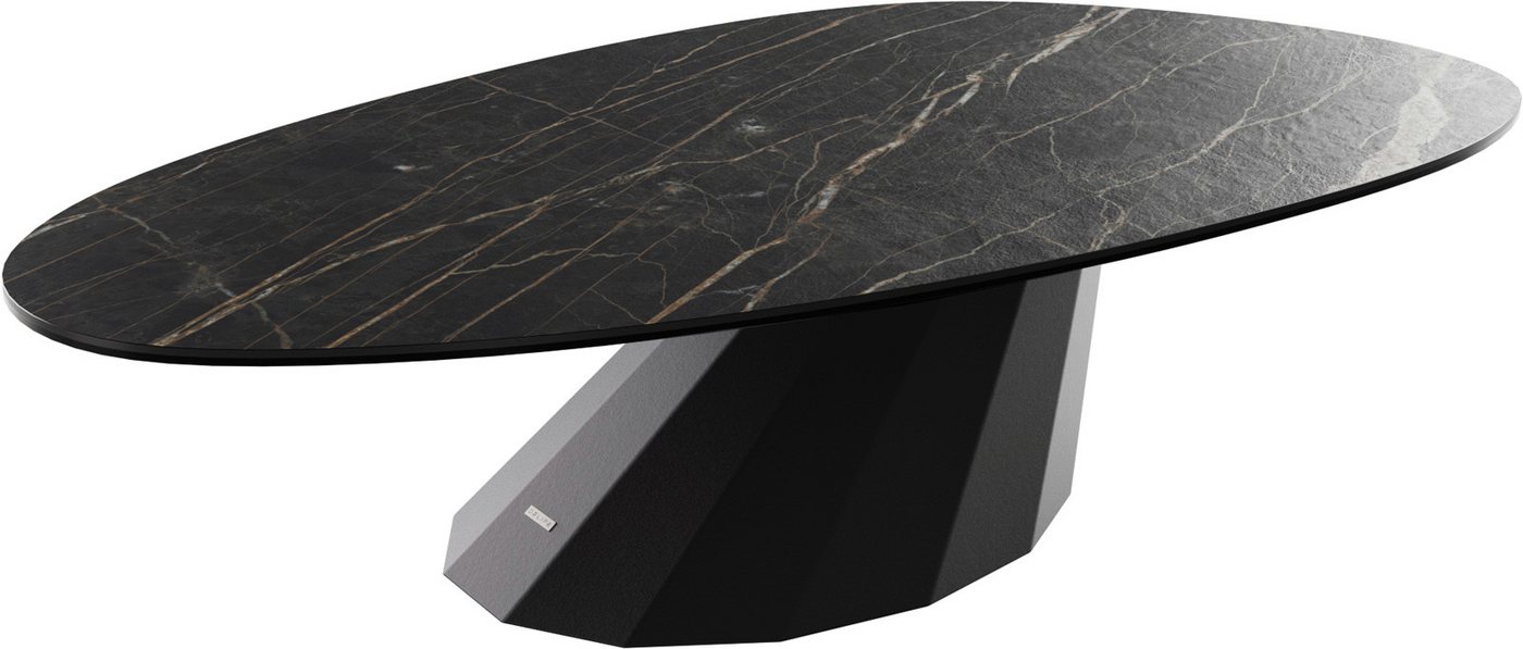 DELIFE Couchtisch Edge, Oval 140x75 cm Keramik Laminam® Noir Desir Braun Parabi Metall Schwarz von DELIFE