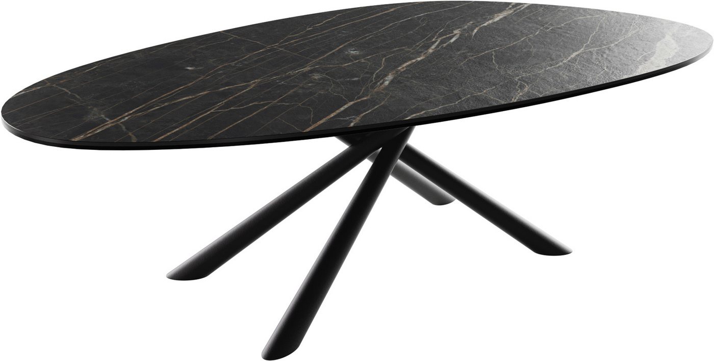 DELIFE Couchtisch Edge, Oval 140x75 cm Keramik Laminam® Noir Desir Braun Sarity Metall Schwarz von DELIFE