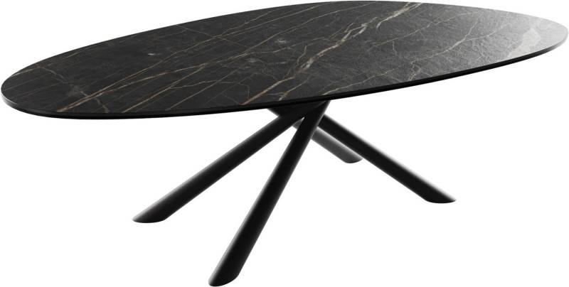 DELIFE Couchtisch Edge, Oval 140x75 cm Keramik Laminam® Noir Desir Braun Sarity Metall Schwarz von DELIFE