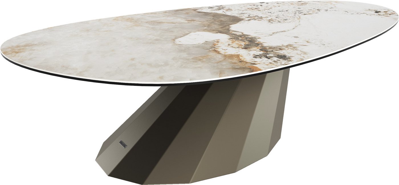 DELIFE Couchtisch Edge, Oval 140x75 cm Keramik Minas Melange Parabi Metall Effektfinish Titan von DELIFE