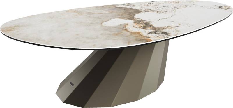 DELIFE Couchtisch Edge, Oval 140x75 cm Keramik Minas Melange Parabi Metall Effektfinish Titan von DELIFE