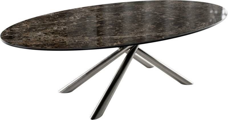 DELIFE Couchtisch Edge, Oval 140x80 cm Keramik Laminam® Emperador Extra Lucidato Dunkelbraun S von DELIFE