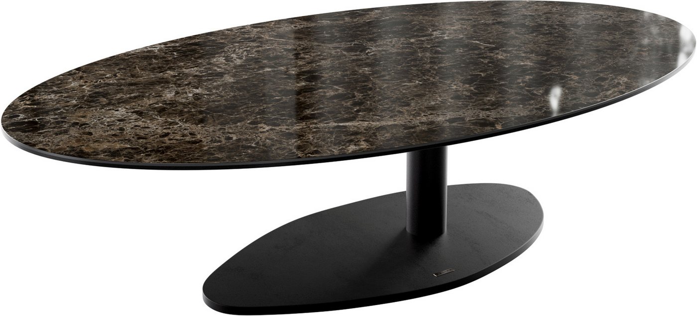 DELIFE Couchtisch Edge, Oval 140x80 cm Keramik Laminam® Emperador Extra Lucidato Dunkelbraun V von DELIFE