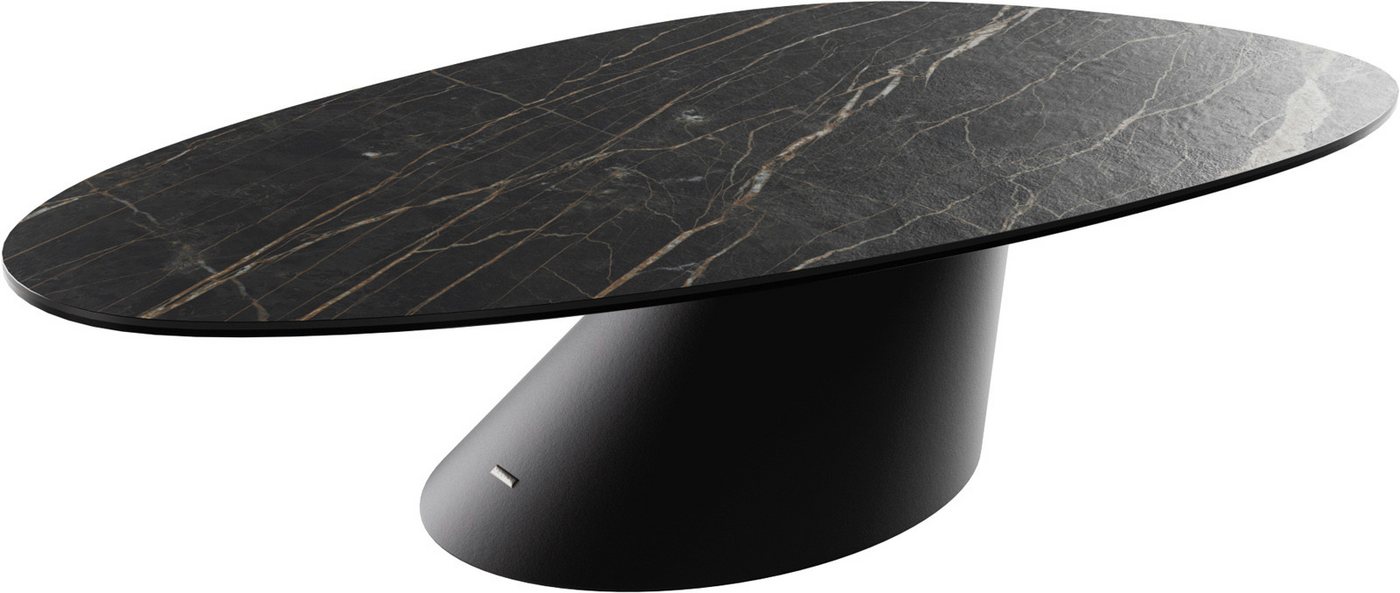 DELIFE Couchtisch Edge, Oval 140x80 cm Keramik Laminam® Noir Desir Braun Conis Metall Schwarz von DELIFE