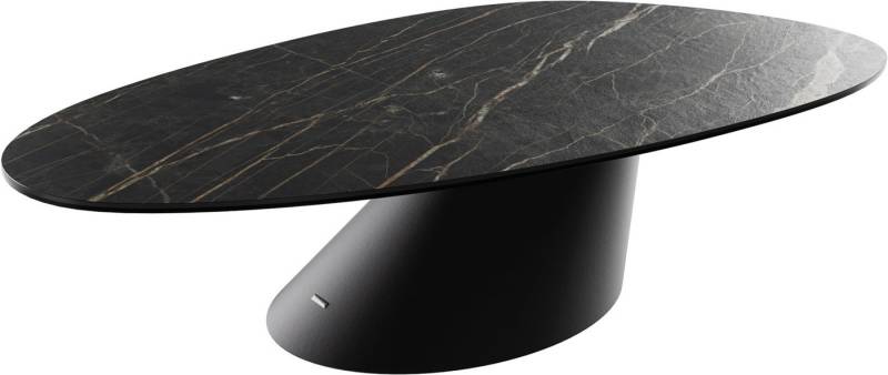DELIFE Couchtisch Edge, Oval 140x75 cm Keramik Laminam® Noir Desir Braun Conis Metall Schwarz von DELIFE
