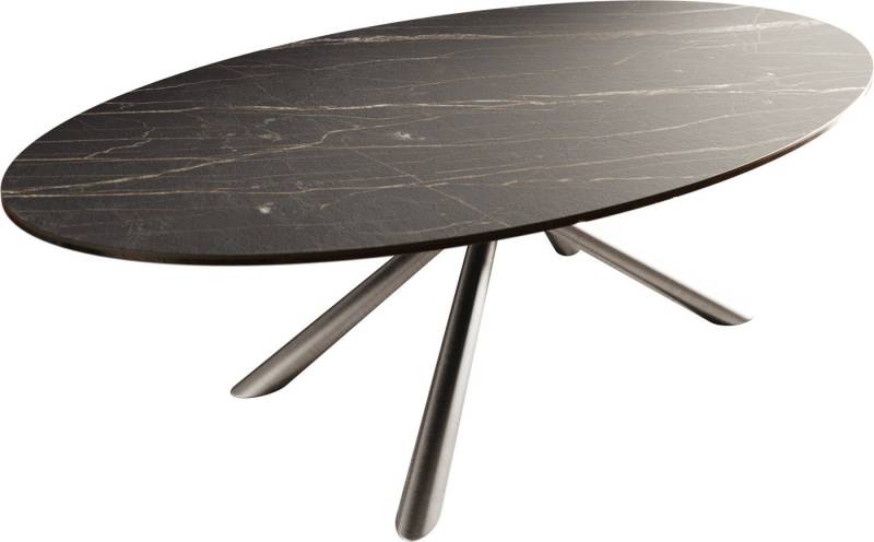 DELIFE Couchtisch Edge, Oval 140x80 cm Keramik Laminam® Noir Desir Braun Sarity Edelstahl gebü von DELIFE