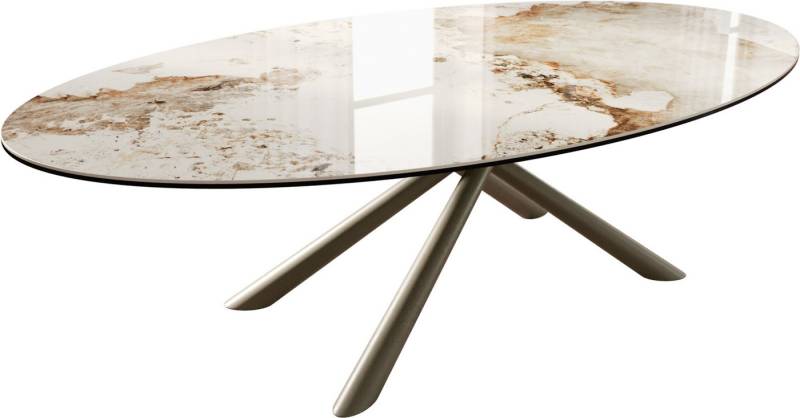 DELIFE Couchtisch Edge, Oval 140x80 cm Keramik Minas Melange Sarity Metall Effektfinish Titan von DELIFE