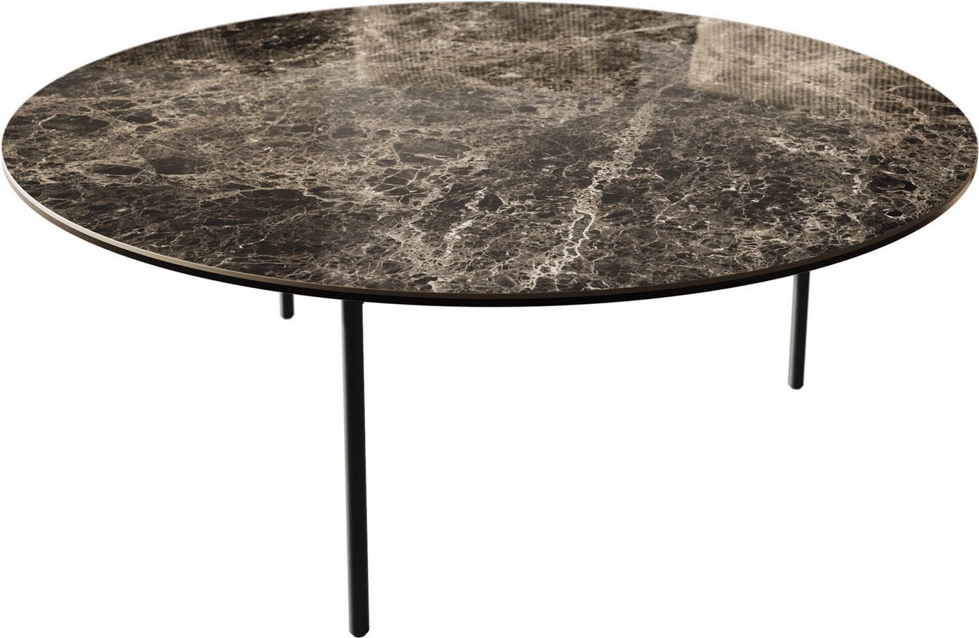 DELIFE Couchtisch Edge, Rund 90x90 cm Keramik Laminam® Emperador Extra Lucidato Dunkelbraun Tr von DELIFE