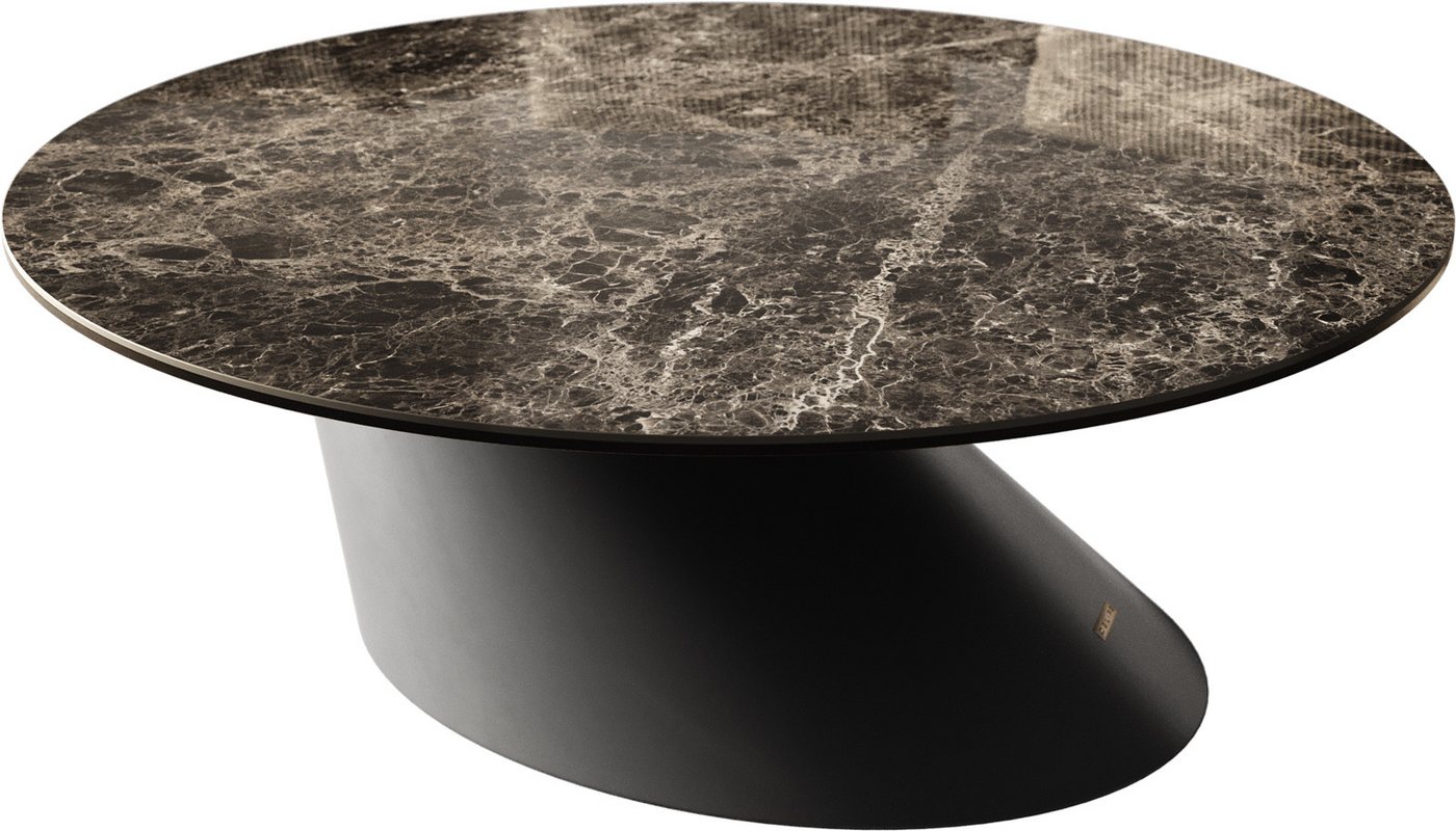 DELIFE Couchtisch Edge, Rund 90x90 cm Keramik Laminam® Emperador Extra Lucidato Dunkelbraun Co von DELIFE