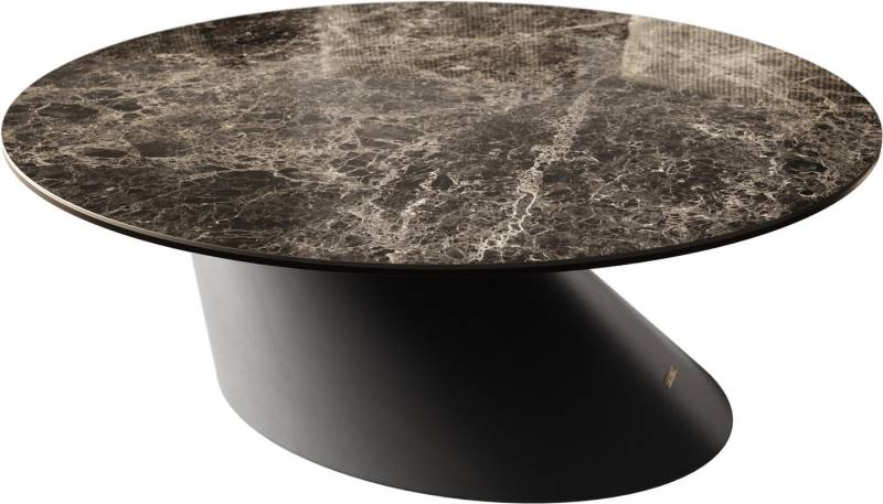 DELIFE Couchtisch Edge, Rund 90x90 cm Keramik Laminam® Emperador Extra Lucidato Dunkelbraun Co von DELIFE