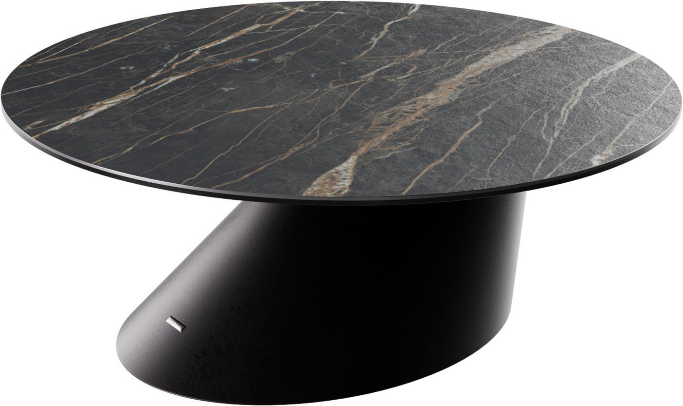DELIFE Couchtisch Edge, Rund 90x90 cm Keramik Laminam® Noir Desir Braun Conis Metall Schwarz von DELIFE