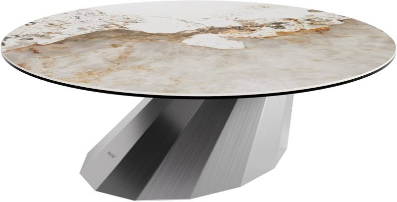 DELIFE Couchtisch Edge, Rund 100x100 cm Keramik Minas Melange Parabi Edelstahl gebürstet von DELIFE