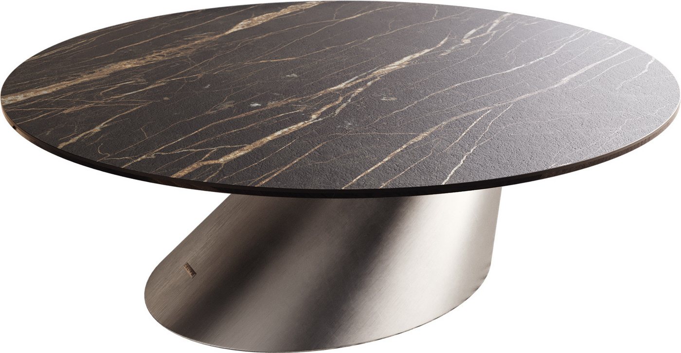 DELIFE Couchtisch Edge, Rund 100x100 cm Keramik Laminam® Noir Desir Braun Conis Edelstahl gebü von DELIFE