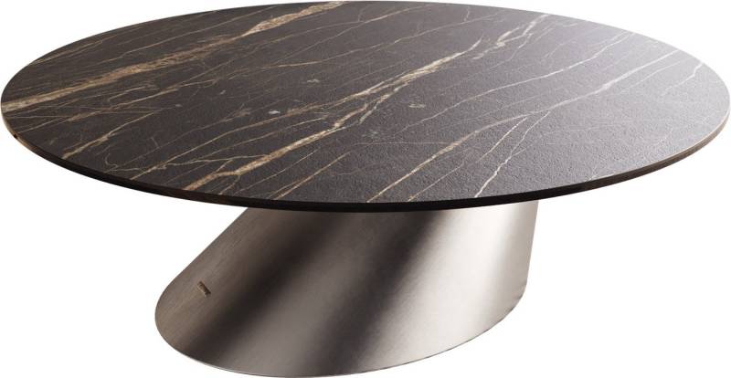 DELIFE Couchtisch Edge, Rund 100x100 cm Keramik Laminam® Noir Desir Braun Conis Edelstahl gebü von DELIFE