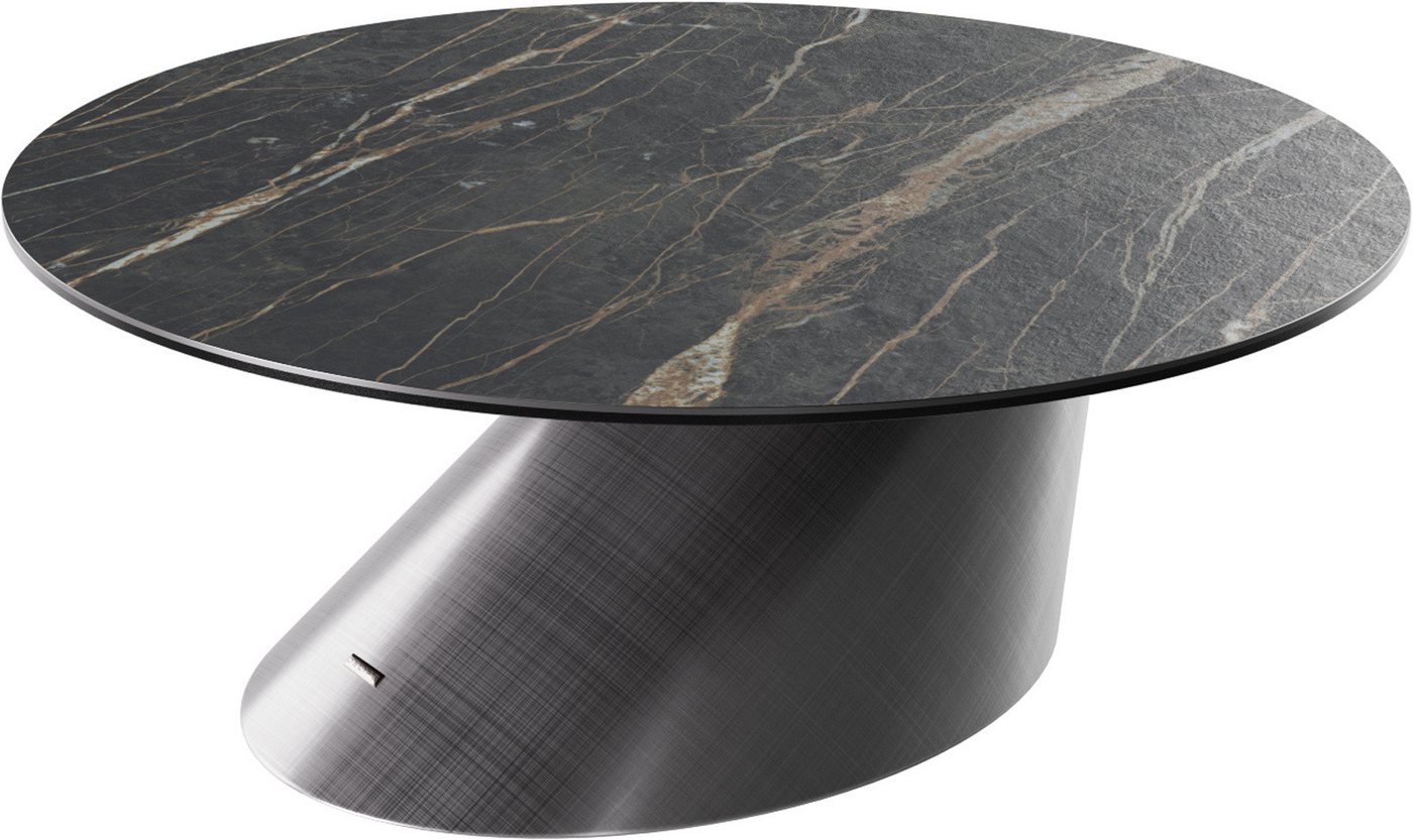 DELIFE Couchtisch Edge, Rund 90x90 cm Keramik Laminam® Noir Desir Braun Conis Metallic Silber von DELIFE