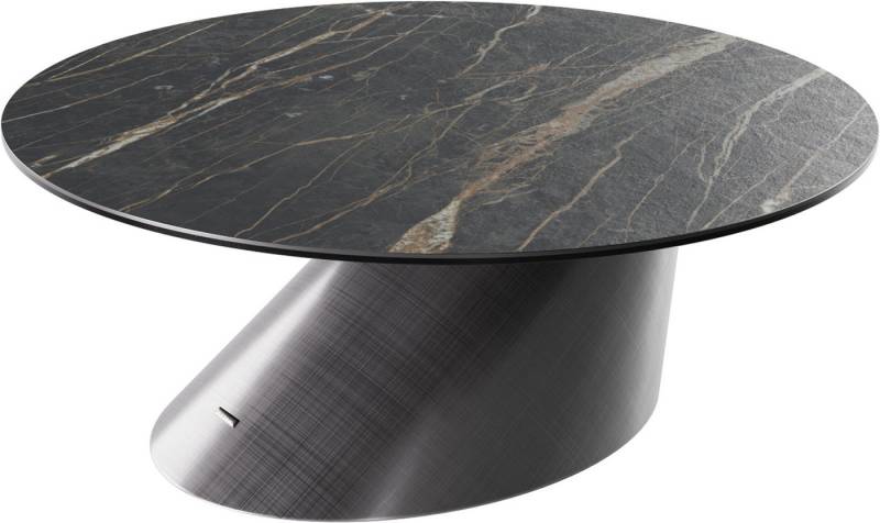 DELIFE Couchtisch Edge, Rund 90x90 cm Keramik Laminam® Noir Desir Braun Conis Metallic Silber von DELIFE