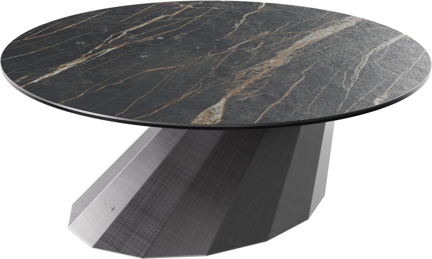 DELIFE Couchtisch Edge, Rund 90x90 cm Keramik Laminam® Noir Desir Braun Parabi Metallic Silber von DELIFE