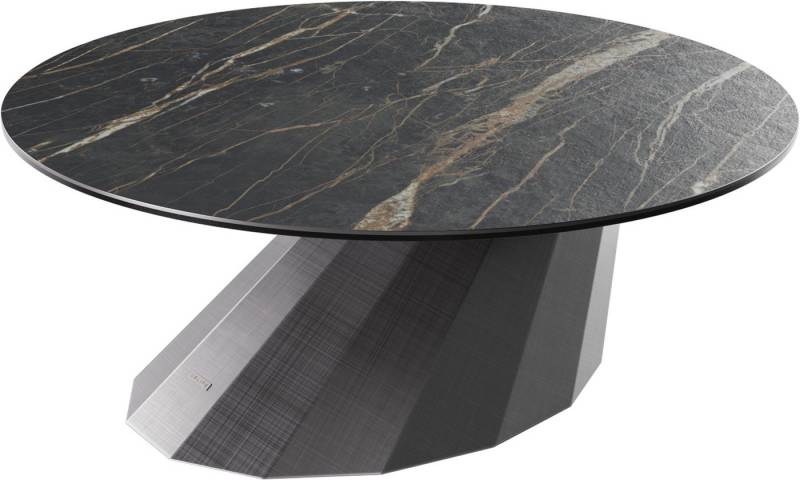 DELIFE Couchtisch Edge, Rund 90x90 cm Keramik Laminam® Noir Desir Braun Parabi Metallic Silber von DELIFE