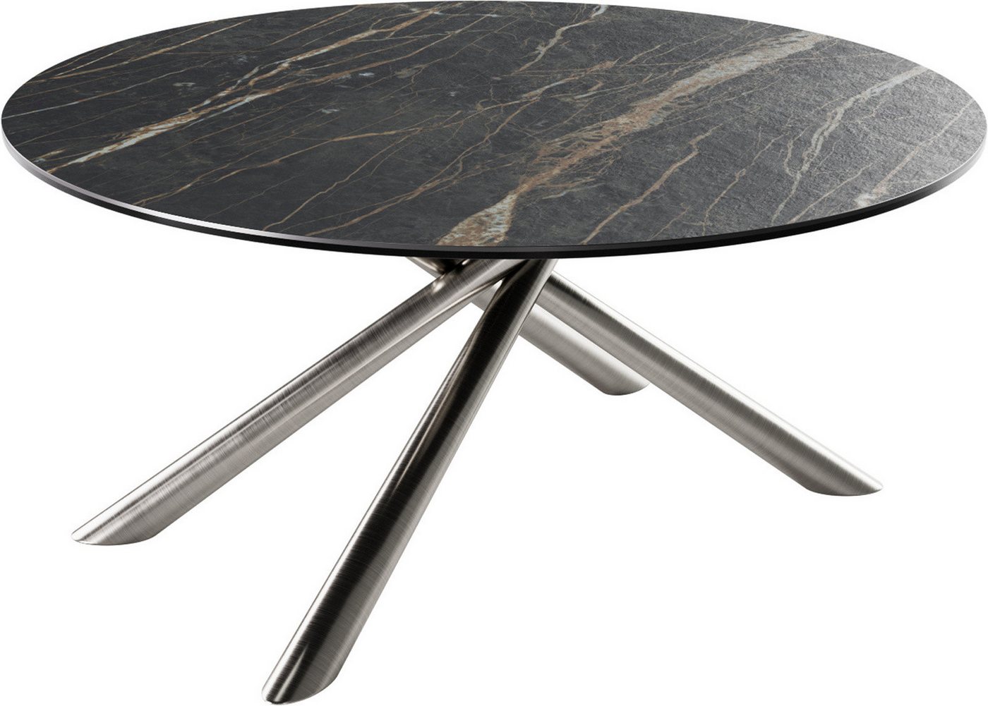 DELIFE Couchtisch Edge, Rund 90x90 cm Keramik Laminam® Noir Desir Braun Sarity Edelstahl gebür von DELIFE