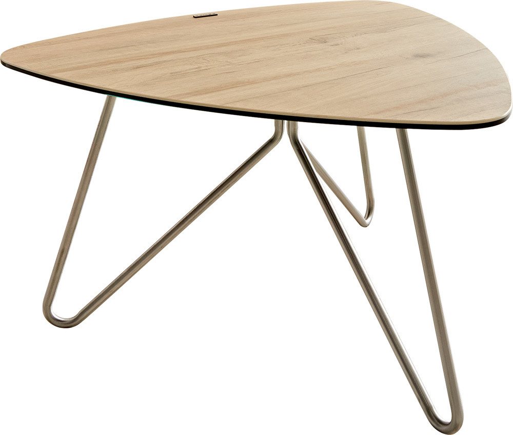 DELIFE Couchtisch Ekrem, Keramik Laminam® Sabbia Eichefarbig 65x65 cm Hairpin rund Edelstahl von DELIFE