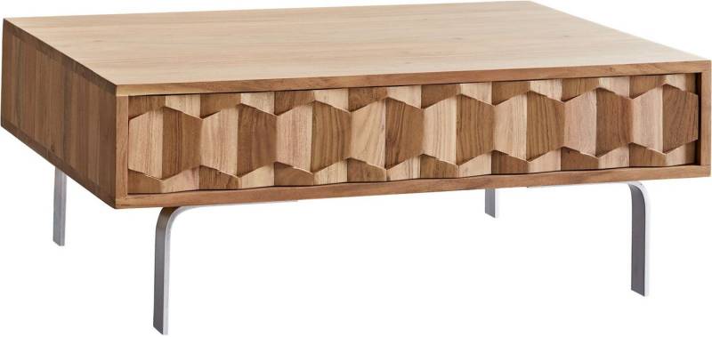 DELIFE Couchtisch Fevo, Akazie Natur 80x60 cm L-Fuß Edelstahl Couchtisch von DELIFE