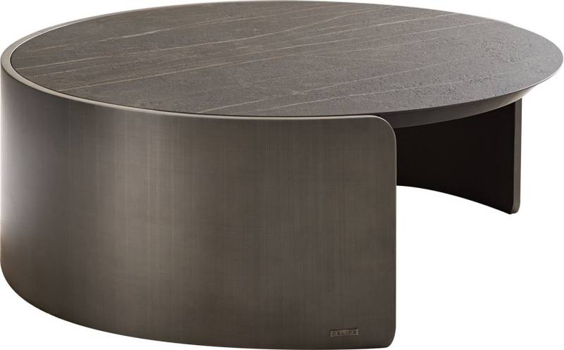 DELIFE Couchtisch Haru, Keramik Laminam® Noir Desir Braun 90x35 cm Metallic Silber von DELIFE