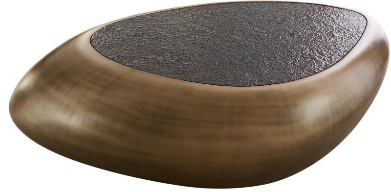DELIFE Couchtisch Sagana, Metallic Gold 120x80 cm mit Reliefglas Taupe Couchtisch von DELIFE