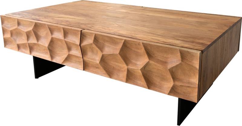 DELIFE Couchtisch Solu, Akazie Natur 120x70 cm 4 Schübe Fuß schwebend Metall Schwarz 3D-Front DELIFE Couchtisch Solu, Akazie Natur 120x70 cm 4 Schübe Fuß schwebend Metall Schwarz 3D-Front von DELIFE