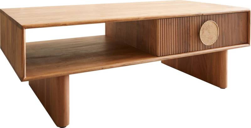 DELIFE Couchtisch Surimu, Akazie Hellbraun 115x60 cm 2 Schubladen Kork-Griff Holzfüße Couchtisch von DELIFE