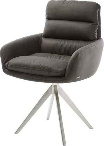 Polsterstuhl Abelia-Flex mit Armlehnen Kreuzgestell kantig Edelstahl Mikrofaser Anthrazit Vintage von DELIFE