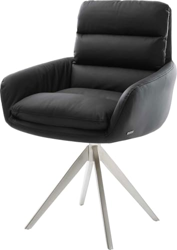 Polsterstuhl Abelia-Flex mit Armlehnen Kreuzgestell kantig Edelstahl Echt-Leder Schwarz von DELIFE