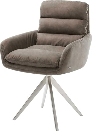Polsterstuhl Abelia-Flex mit Armlehnen Kreuzgestell kantig Edelstahl Mikrofaser Taupe Vintage von DELIFE
