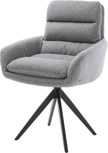 Polsterstuhl Abelia-Flex mit Armlehnen Kreuzgestell kantig Schwarz Strukturstoff Hellgrau von DELIFE