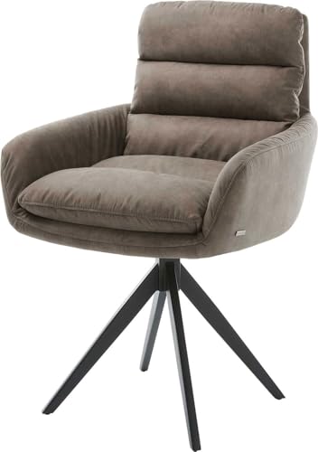 DELIFE Polsterstuhl Abelia-Flex mit Armlehnen Kreuzgestell kantig Schwarz Mikrofaser Taupe Vintage von DELIFE