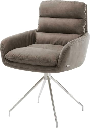 Polsterstuhl Abelia-Flex mit Armlehnen Kreuzgestell konisch Edelstahl Mikrofaser Taupe Vintage Polsterstuhl Abelia-Flex mit Armlehnen Kreuzgestell konisch Edelstahl Mikrofaser Taupe Vintage von DELIFE