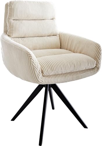 Polsterstuhl Abelia-Flex mit Armlehnen Kreuzgestell kantig Schwarz Cord Beige von DELIFE