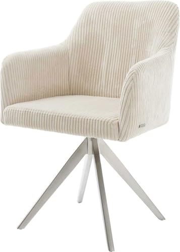 Polsterstuhl Greg-Flex Kreuzgestell kantig Edelstahl Cord Beige Taschenfederkern von DELIFE