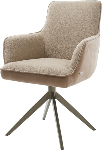 DELIFE Esszimmerstuhl Heira-Flex mit Armlehnen Kreuzgestell breit Effektfinish Titan Materialmix Schlamm 360° drehbar Taschenfederkern von DELIFE