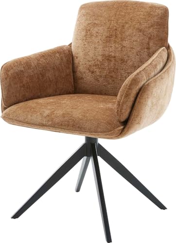 Esszimmerstuhl Luan-Flex mit Armlehnen Kreuzgestell breit Schwarz Chenille Rost 360° drehbar Wippfunktion von DELIFE