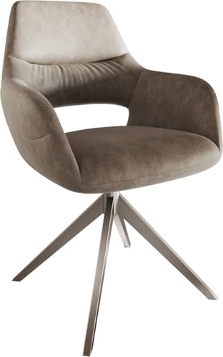 Polsterstuhl Yago-Flex mit Armlehnen Kreuzgestell breit Edelstahl Mikrofaser Taupe Vintage Taschenfederkern Polsterstuhl Yago-Flex mit Armlehnen Kreuzgestell breit Edelstahl Mikrofaser Taupe Vintage Taschenfederkern von DELIFE