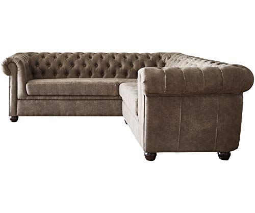 DELIFE Eckcouch Chesterfield 209 cm Taupe Abgesteppt von DELIFE