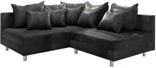 DELIFE Eckcouch Clovis Anthrazit Antik Optik Ottomane Links Ecksofa modular von DELIFE