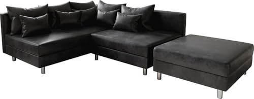 DELIFE Eckcouch Clovis Anthrazit Antik Optik mit Hocker Ottomane Links Ecksofa modular von DELIFE