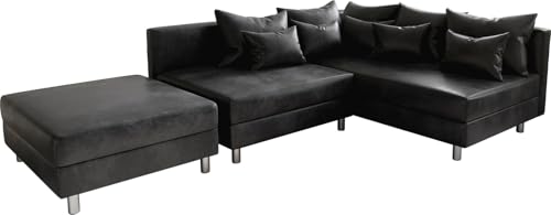DELIFE Eckcouch Clovis Anthrazit Antik Optik mit Hocker Ottomane Rechts Ecksofa Modular von DELIFE