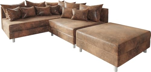 DELIFE Eckcouch Clovis Braun Antik Optik mit Hocker Ottomane Links Ecksofa modular von DELIFE