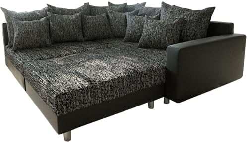 DELIFE Eckcouch Clovis Schwarz mit Hocker und Armlehne Ottomane Rechts Ecksofa Modular von DELIFE