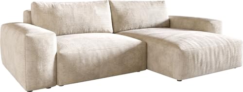 DELIFE Eckcouch Lanzo XL Cord Beige 270x180 cm Recamiere variabel von DELIFE