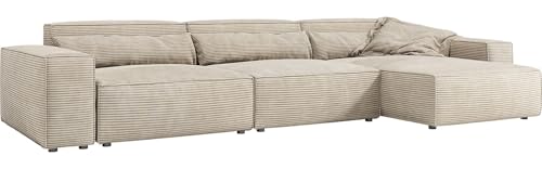 DELIFE Eckcouch Sirpio XL Cord Beige 370x170 cm Recamiere variabel von DELIFE